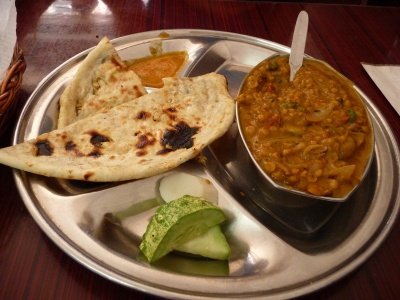 Dal Fry thali in India; photo by Saben and Lin