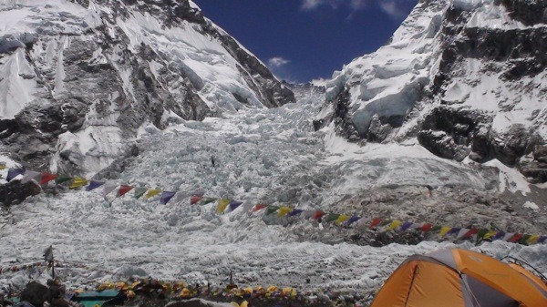 Camping in the Himalayas under the shadow of Everest