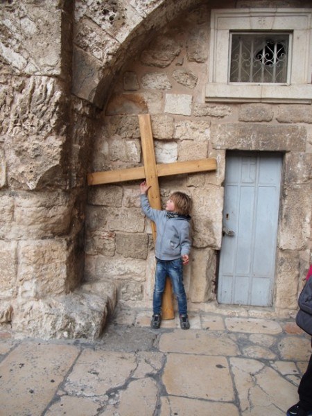 Paul with a giant Cross at Via Dolorosa Israel