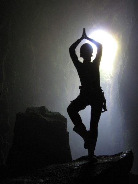 posing in the cave