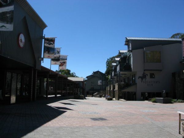 Empty streets of Thredbo in the Snowy Mountains at the base of Mount Kosciuszko