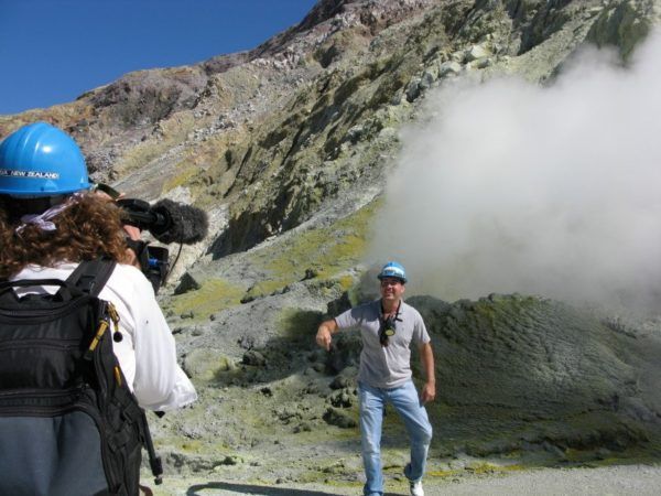 Adventure Aaron shooting a tv show on White Island