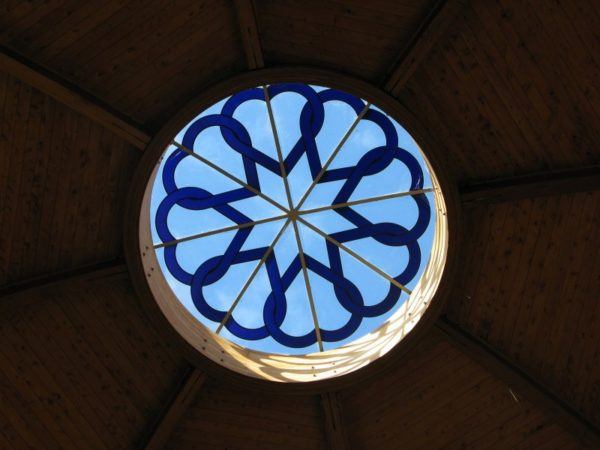 Skylight with mosaic in a meditation room