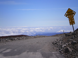 Road sign at the top of Mauna Kea in Hawaii