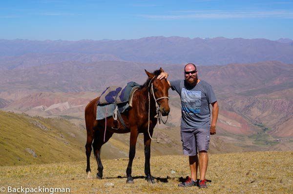 Jonny of Backpackingman and horse in Kyrgyzstan