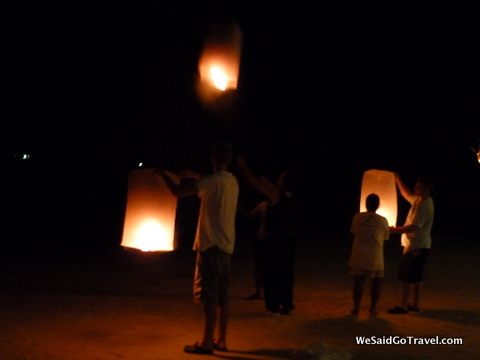 Lighting lanterns at night in Koh samet