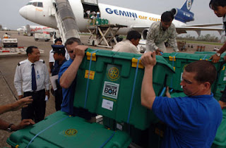 Shelter Boxes being delivered as part of the Burma Cyclone Project