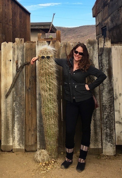 Chillin with a cactus in Pioneer Town - near Joshua Tree, California, USA, 2018