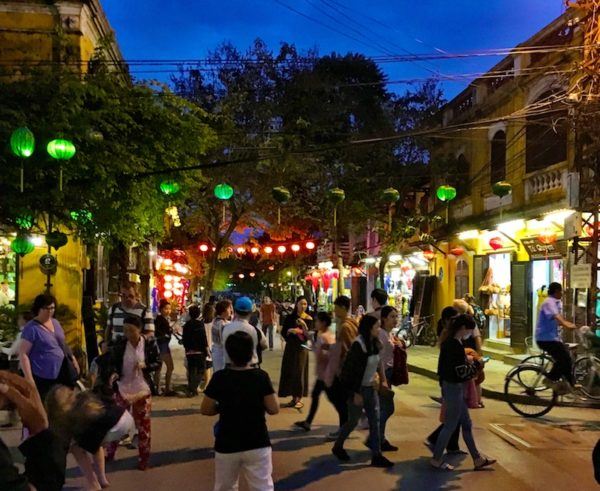 Hoi An old town night people milling