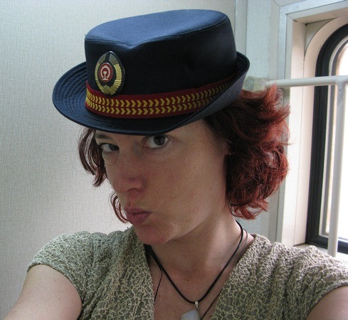 fashion show with a conductor's hat
