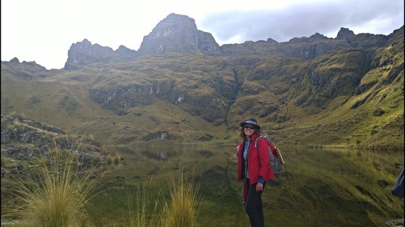The Professional Hobo, Nora Dunn, posing below Mount Pitusiray