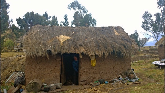 Rustic Quechua home with straw roof and mud walls