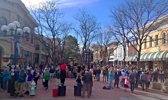 The Pearl Street Mall pedestrian area in Boulder Colorado