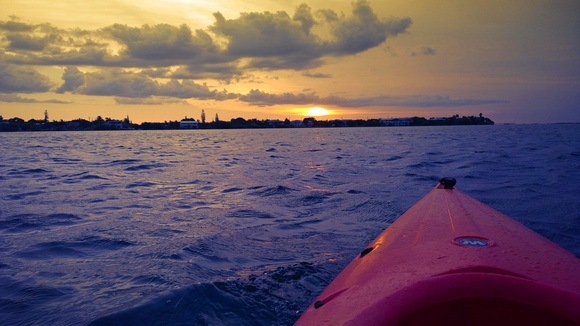 red kayak on the ocean near Big Pine Key, Florida Keys