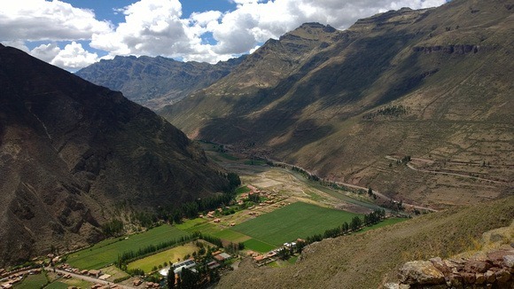 View of the Sacred Valley from above, at the Pisac Ruins
