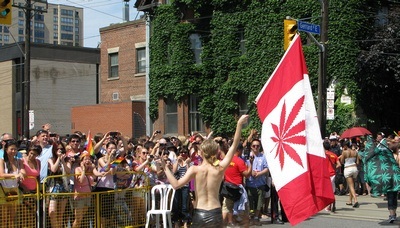 she isn't shy! And what's that on the Canadian flag?