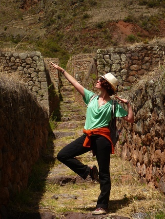 The Professional Hobo, Nora Dunn, posing in Peru