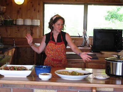 cooking at Mana Retreat center in New Zealand