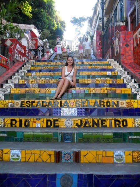 Bella in South America, on the steps of rio de janeiro