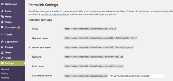 setting your permalink in WordPress