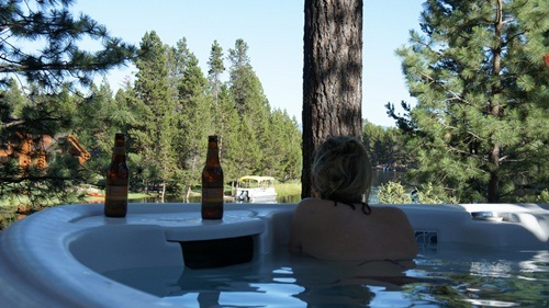 relaxing in the hot tub