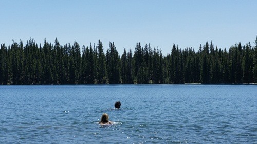 swimming with friends in the lake