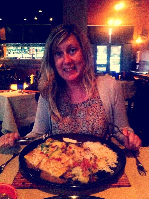 Hannah of LovePlayWork with the biggest food plate ever!